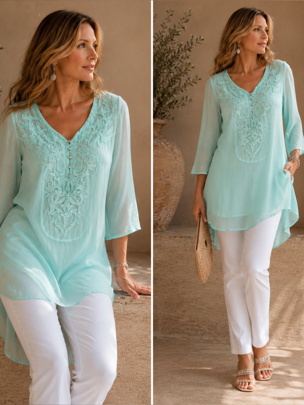 EUC LN SOFT SURROUNDINGS Turquoise Swim Coverup Tunic S M Tularosa Free People